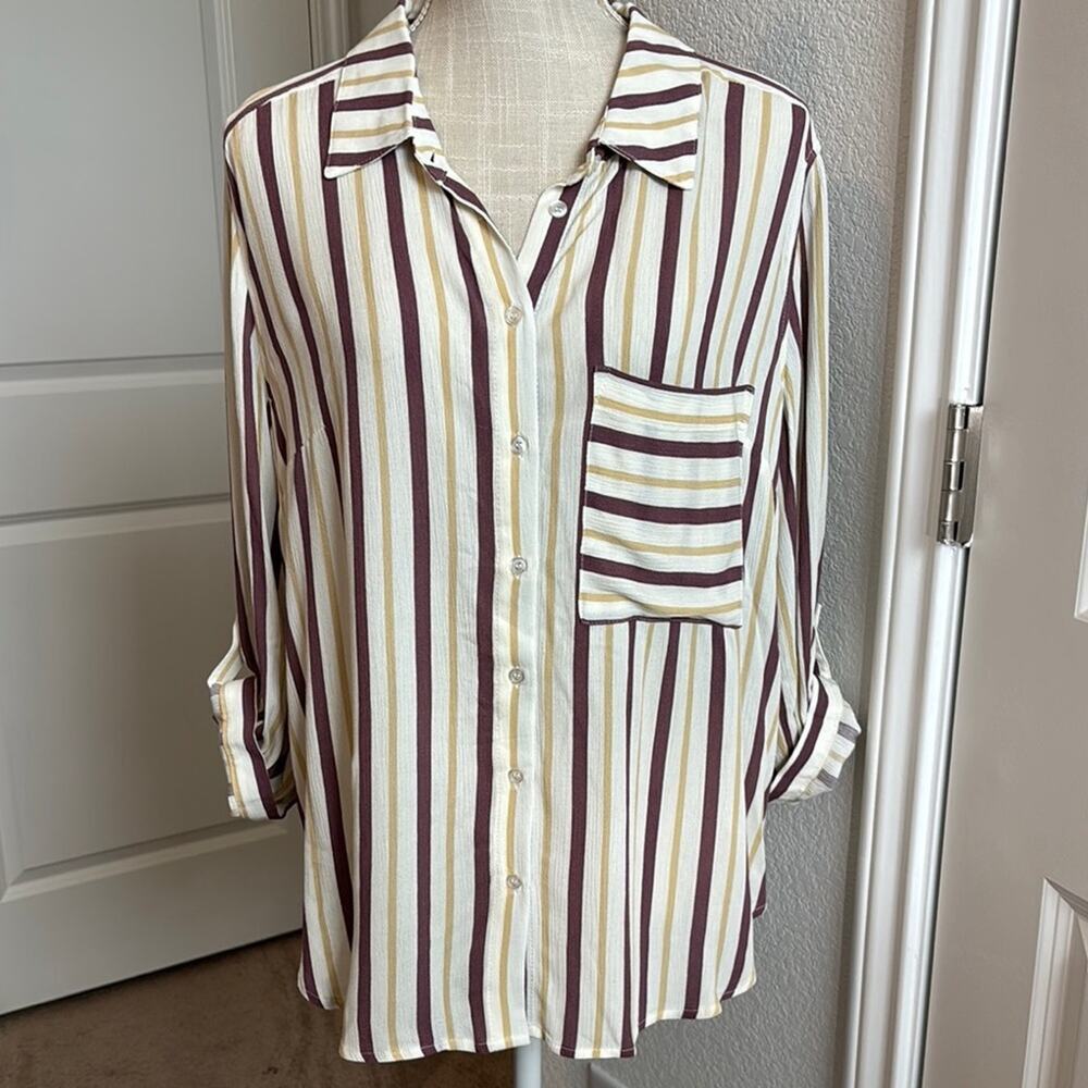 Market & Spruce Striped Button-Up Tunic Shirt Blouse Office Casual NEW NWT - L